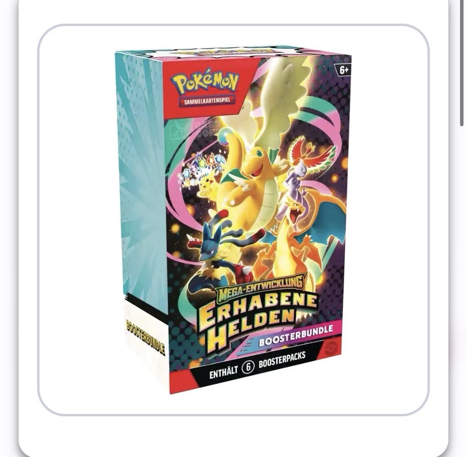 Pokémon Boosterbundle aus der Reihe „Mega-Entwicklung – Erhabene Helden“ (auf Deutsch).